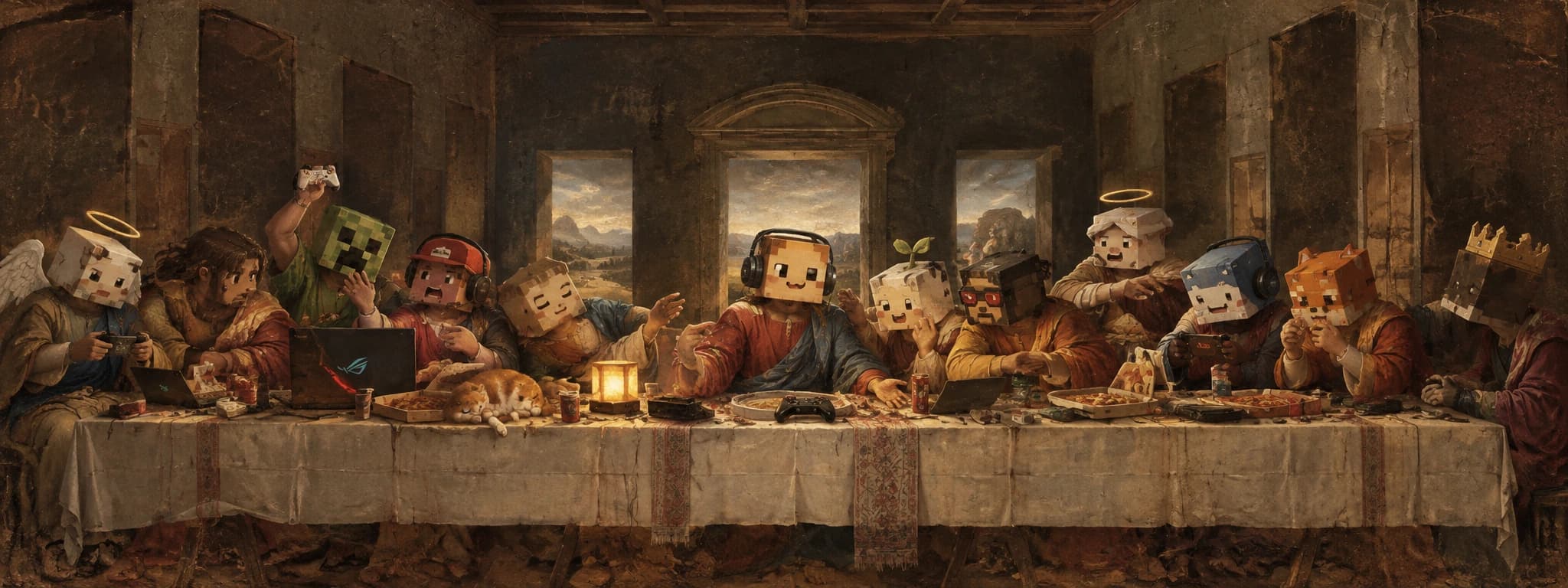 A voxel gamer parody of The Last Supper